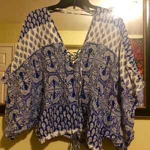 Blue print flowy top